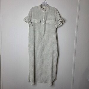 Maison‎ Anana Dress Medium Cream Striped Ruffled Collar Midi Shirt Dress